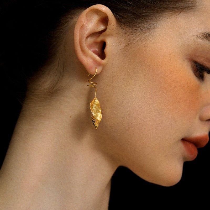 Leaf Drop Earrings Gold Silver Dangle Jewelry