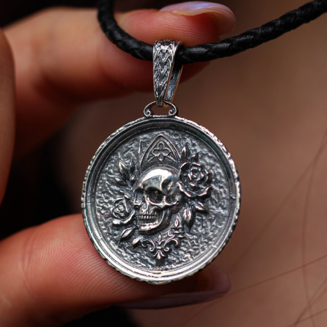 Gothic Skull and Rose Pendant for Spiritual Protection