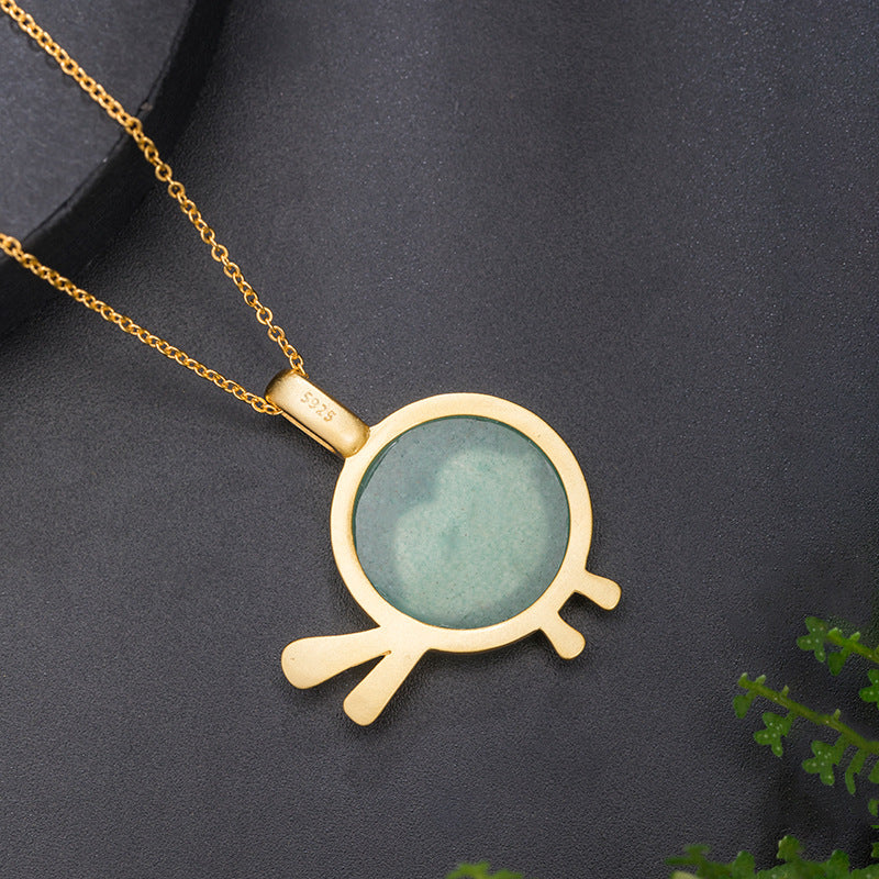 Enamel Bird Pendant Necklace in Forest Green & Gold