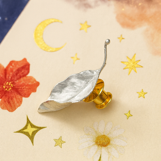Textured Leaf Brooch Pin in Gold or Silver