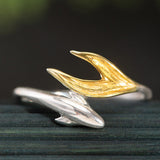 Dual-Tone Leaf Bud Ring – Open Adjustable Nature Jewelry