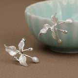 Leaf Drop Earrings Gold Silver Dangle Jewelry