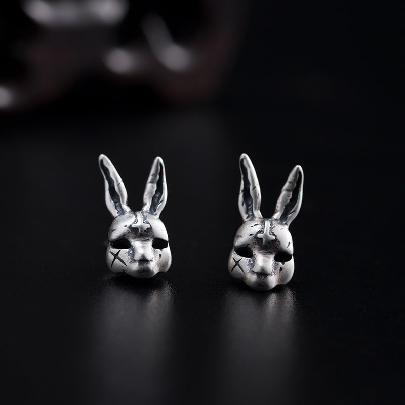 Mystic Bunny Mask Stud Earrings with Ritual Power