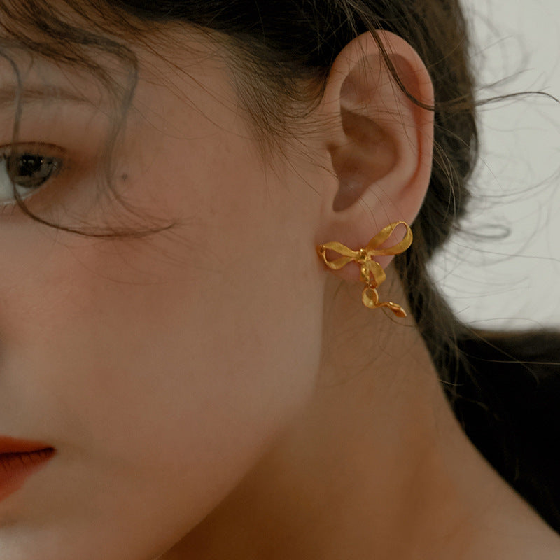 Bow Drop Earrings for Women Gold Silver
