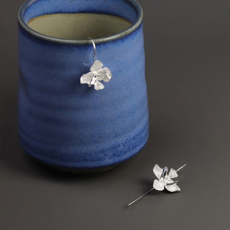Silver Orchid Threader Earrings for Grace and Energy Flow