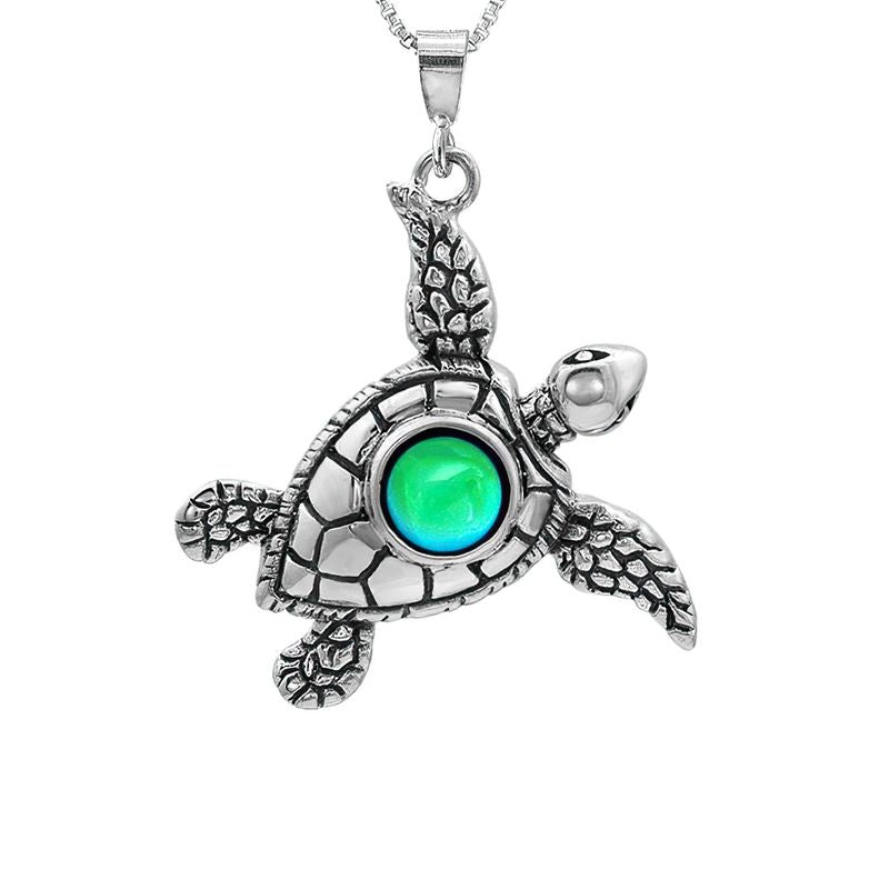 Colorful Gemstone Sea Turtle Pendant Necklace Ocean Inspired Jewelry