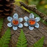 Vintage Amber Flower Stud Earrings Nature Inspired Design