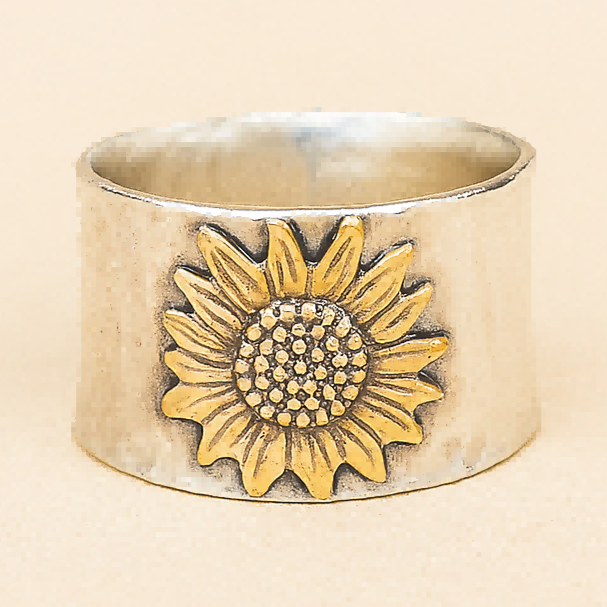 Sunflower Wide Band Ring with Boho Nature Inspiration