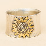 Sunflower Wide Band Ring with Boho Nature Inspiration