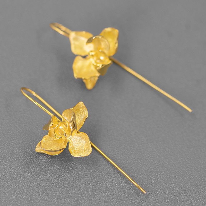 Silver Orchid Threader Earrings for Grace and Energy Flow