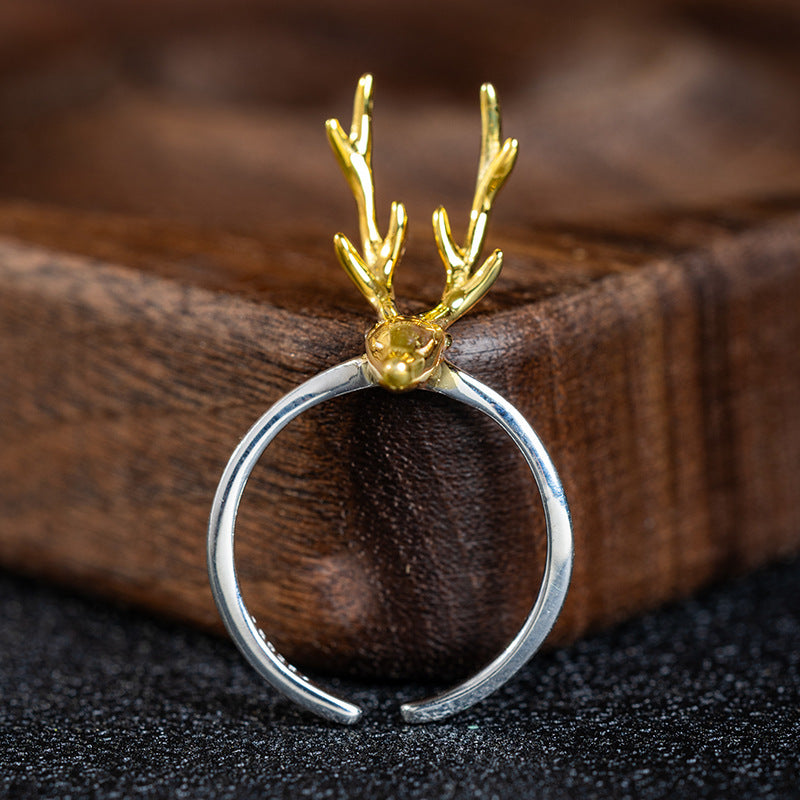 Golden Antler Spirit Ring – Nature's Mystic Guardian