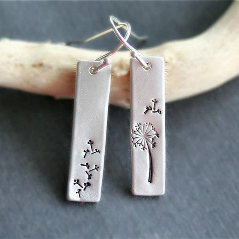 Rectangular Dandelion Earrings with Nature Inspired Minimalist Boho Style