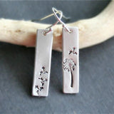 Rectangular Dandelion Earrings with Nature Inspired Minimalist Boho Style