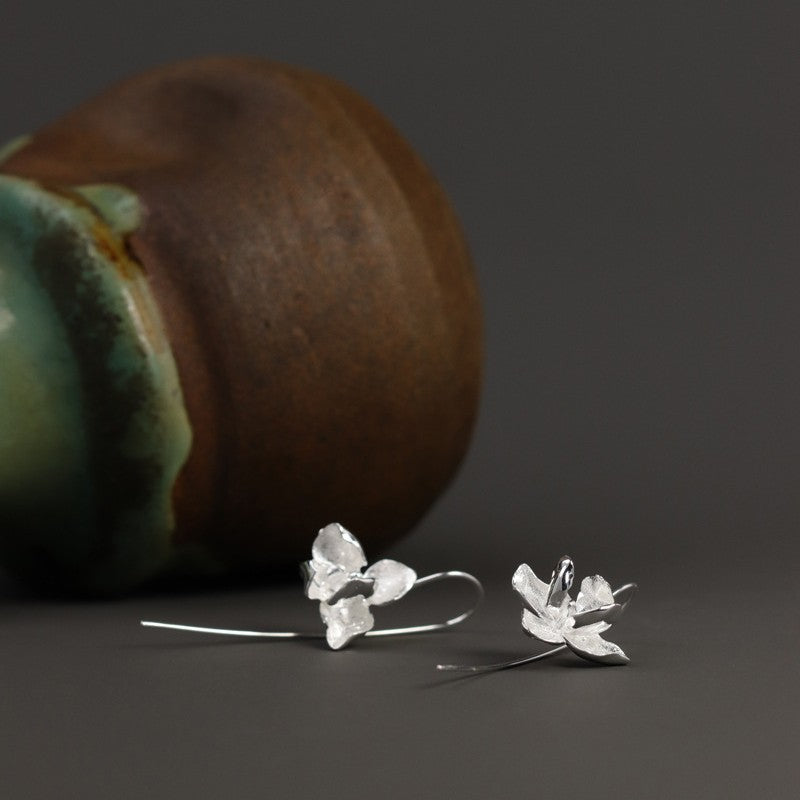 Silver Orchid Threader Earrings for Grace and Energy Flow
