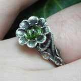Vintage Green Flower Ring with Botanical Nature Inspired Design