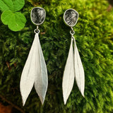 Black Gemstone Leaf Inspired Long Drop Earrings Boho Jewelry