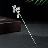 Twin Blossom Hair Stick with Dangling Petal Charms