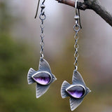 Flying Bird Drop Earrings with Teardrop Gemstone Design