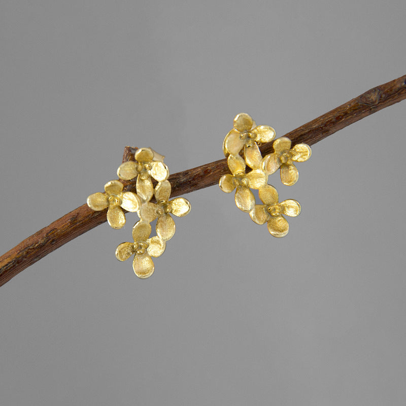 Gold Flower Stud Earrings for Women