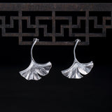 Silver Ginkgo Leaf Earrings with Natural Flowing Texture