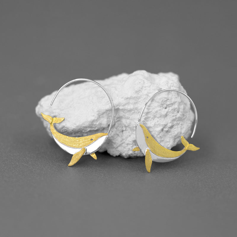 Golden Whale Hoop Earrings for Ocean Spirit
