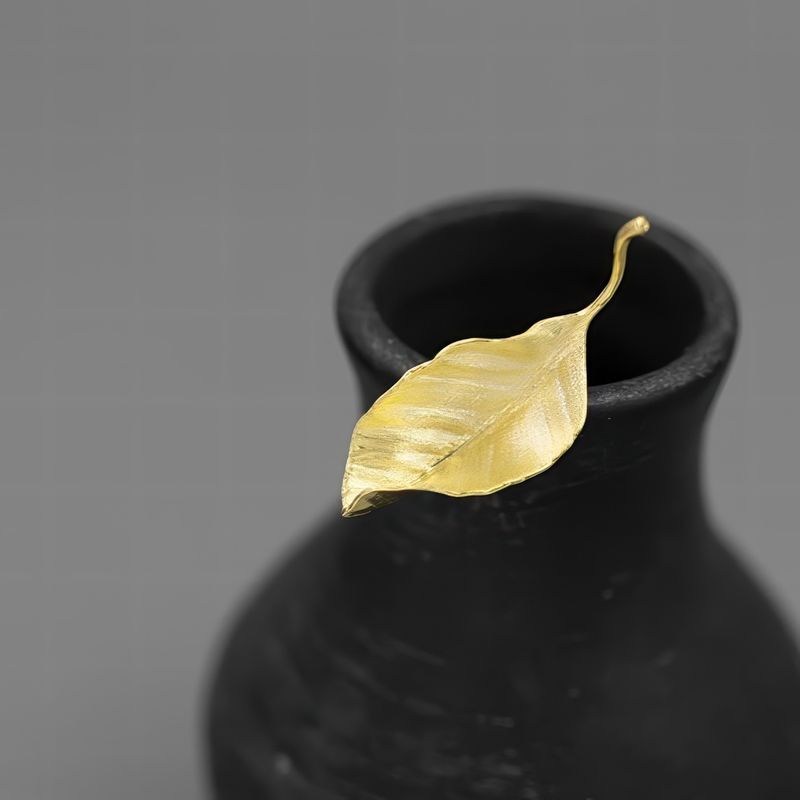 Textured Leaf Brooch Pin in Gold or Silver