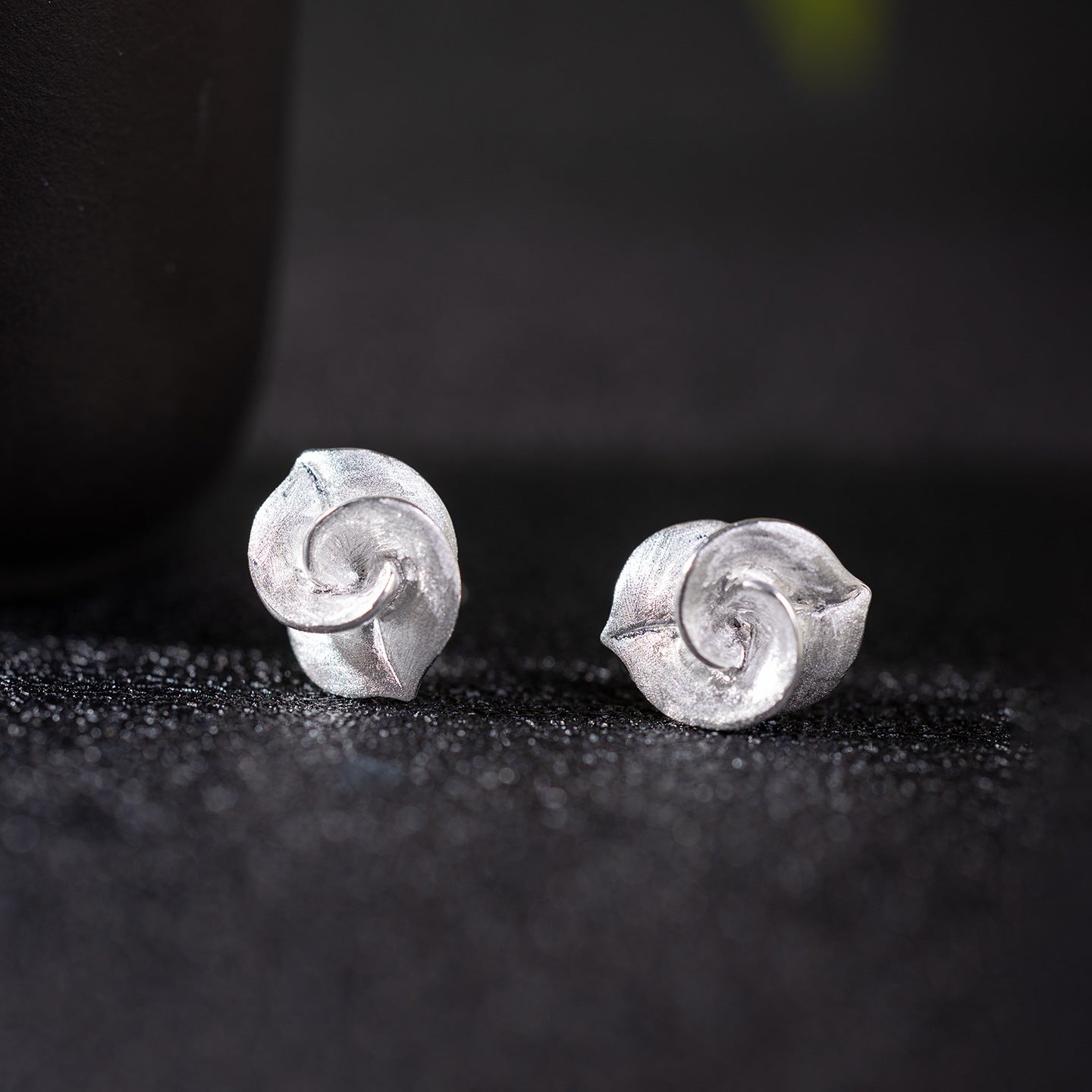 Silver Spiral Leaf Stud Earrings – Whisper of the Grove
