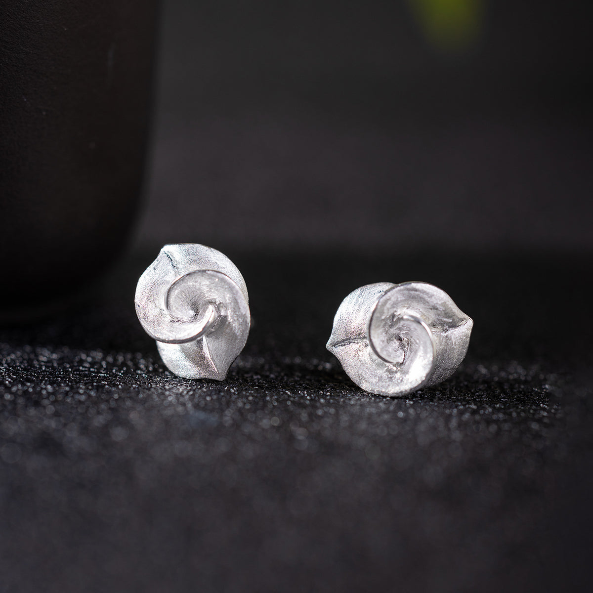 Silver Spiral Leaf Stud Earrings – Whisper of the Grove