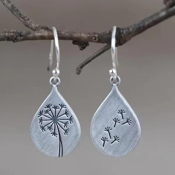 Teardrop Dandelion Earrings with Nature Inspired Minimalist Boho Charm