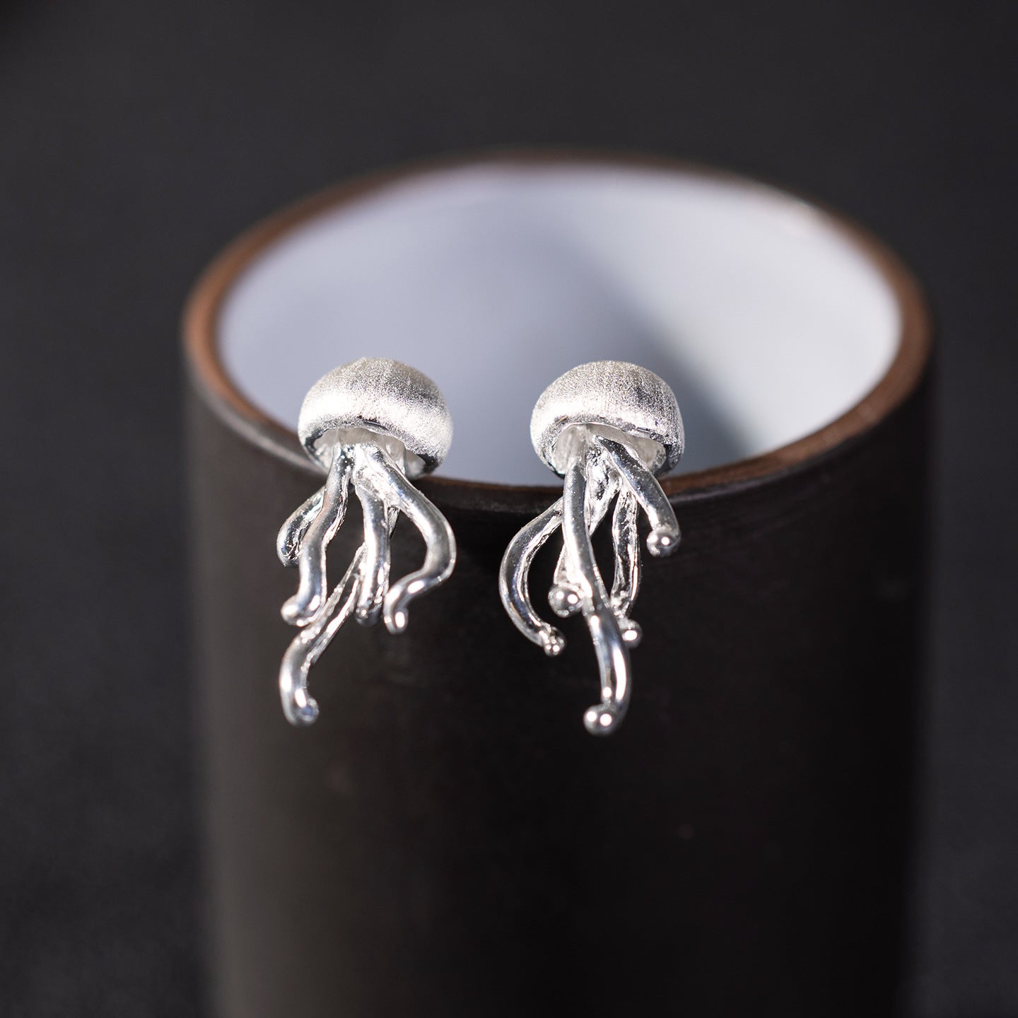 Sterling Silver Jellyfish Earrings Ocean-Inspired Drop Studs
