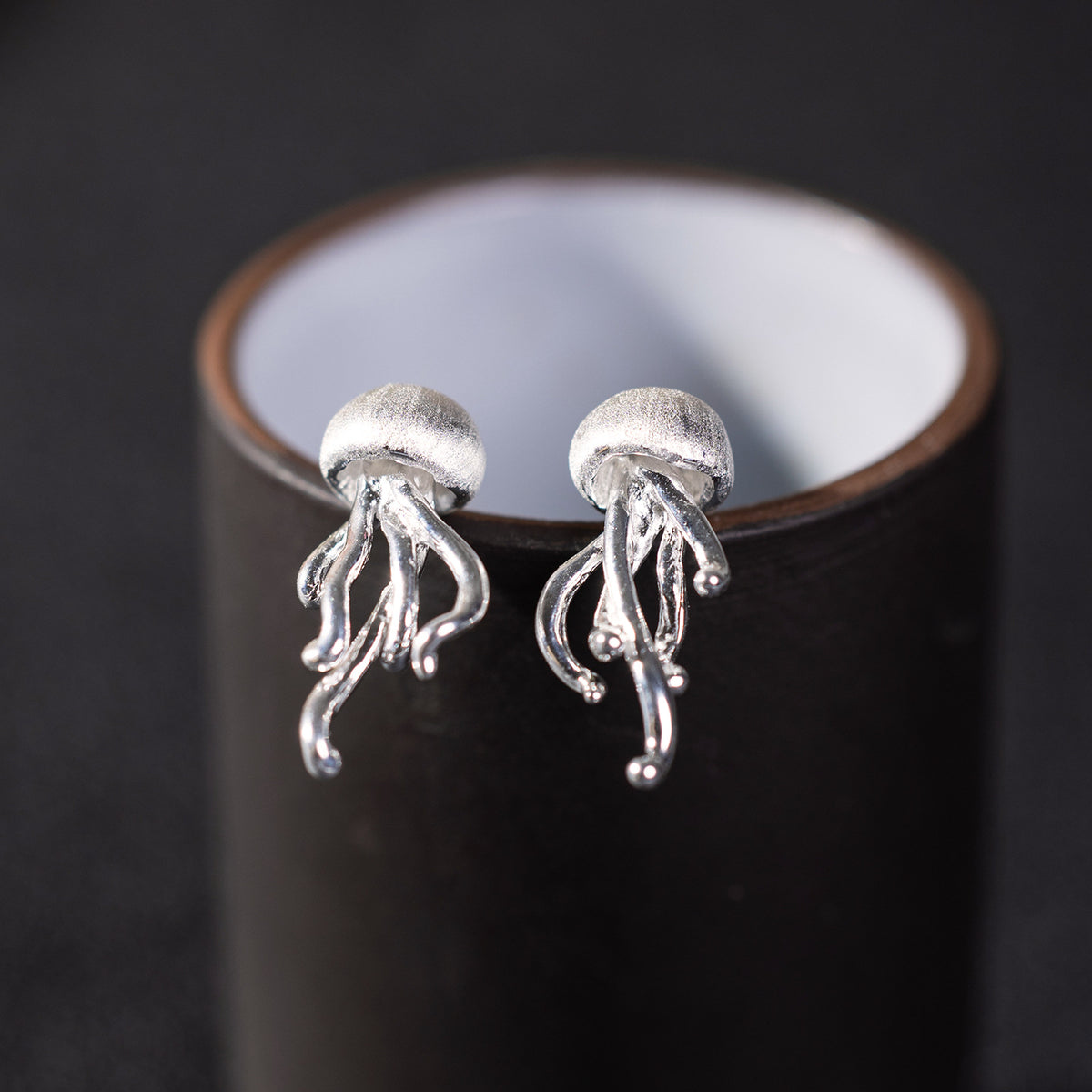 Sterling Silver Jellyfish Earrings Ocean-Inspired Drop Studs