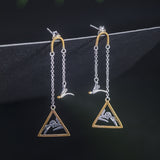 Geometric Bird Drop Earrings with Yin Yang Harmony Flow