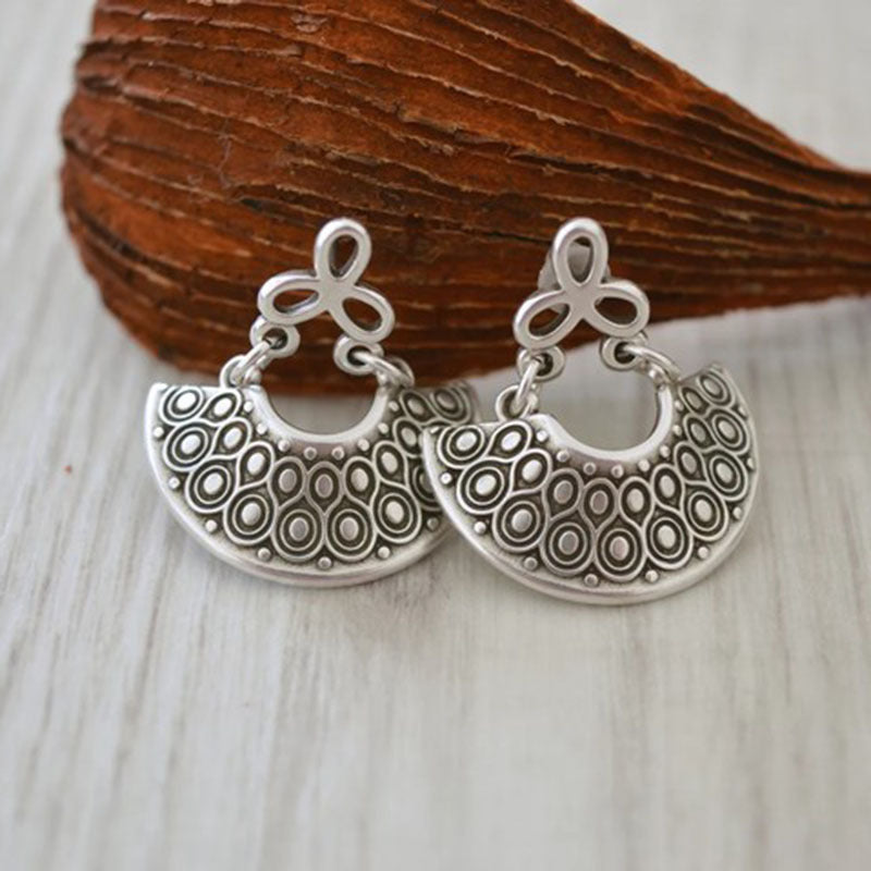 Boho Tribal Half Moon Earrings with Geometric Patterns