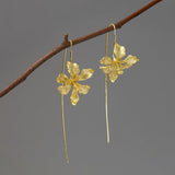 Iris Flower Drop Earrings in Gold or Silver