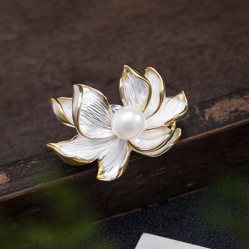 Lotus Blossom Pearl Brooch – Grace of the Moonpond