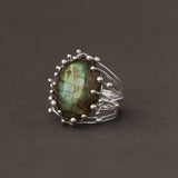 Labradorite Statement Ring with Cosmic Wire Halo Design