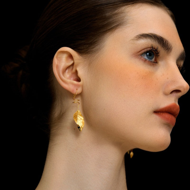 Leaf Drop Earrings Gold Silver Dangle Jewelry