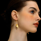 Leaf Drop Earrings Gold Silver Dangle Jewelry