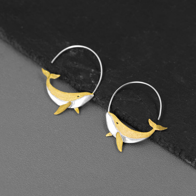 Golden Whale Hoop Earrings for Ocean Spirit