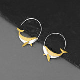 Golden Whale Hoop Earrings for Ocean Spirit