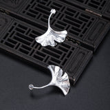 Silver Ginkgo Leaf Earrings with Natural Flowing Texture