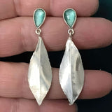 Green Gemstone Leaf Inspired Long Drop Earrings Boho Jewelry