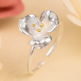 Silver Petal Ring with Golden Stamens for Gentle Energy