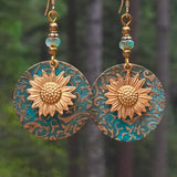 Bohemian Sunflower Earrings with Vintage Floral Round Design