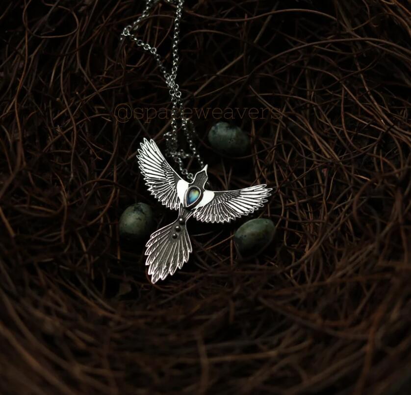 Flying Bird Necklace with Gemstone Accent Nature Inspired Design