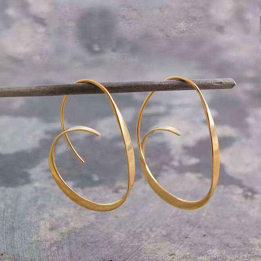 Minimalist Gold Spiral Hoop Earrings with Organic Flow