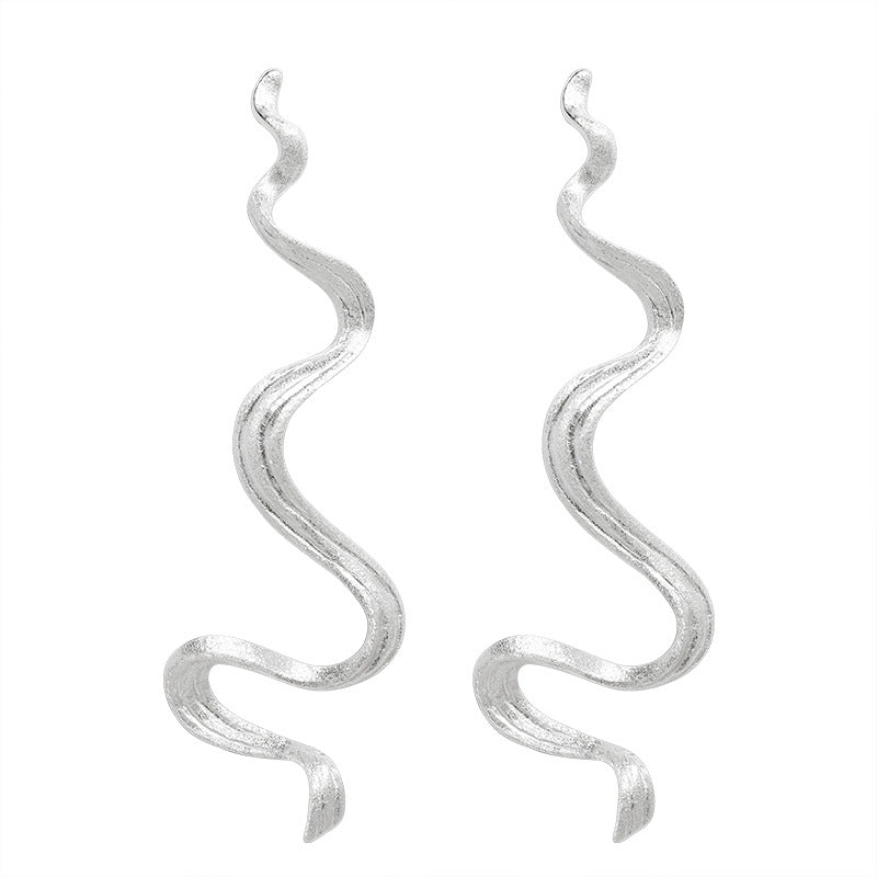 Wavy Silver Drop Earrings with Abstract Snake Energy