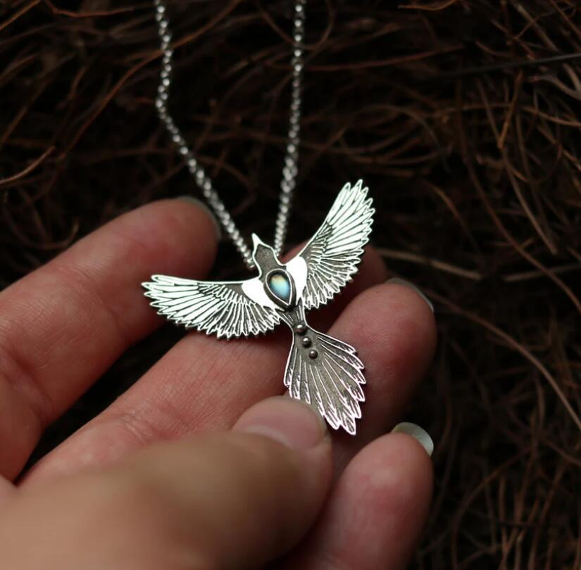 Flying Bird Necklace with Gemstone Accent Nature Inspired Design