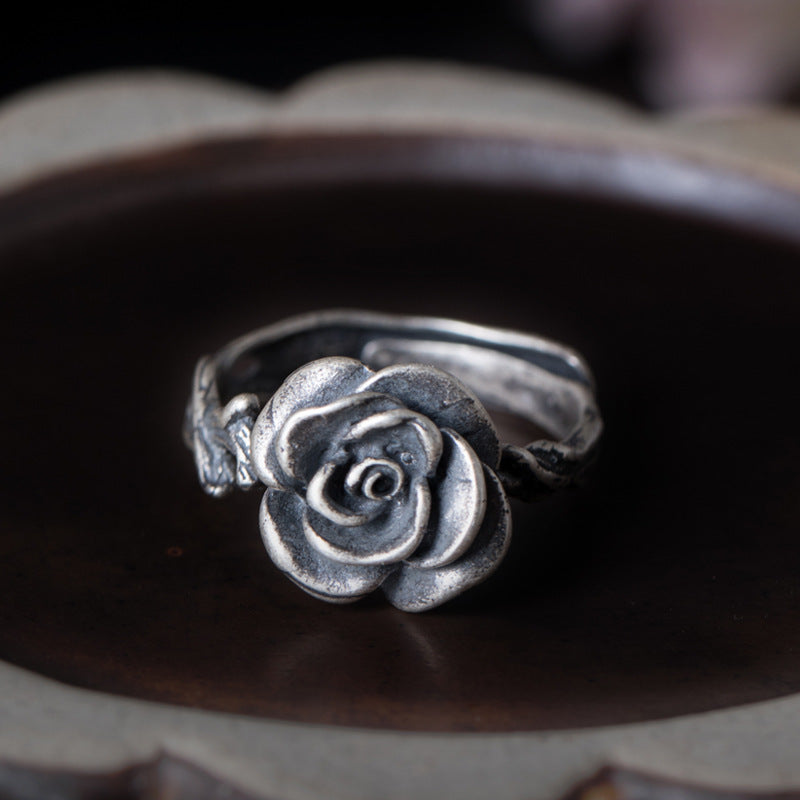 Vintage Rose Ring with Dark Enchanted Energy Bloom