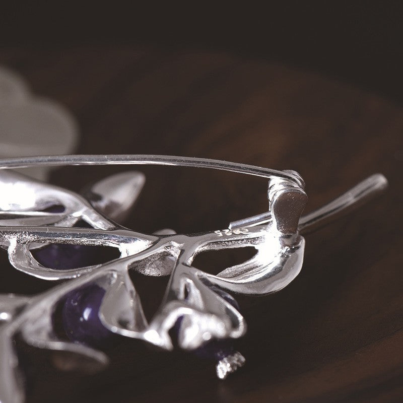 Midnight Berry Brooch – Silver Leaves & Lapis Fruits